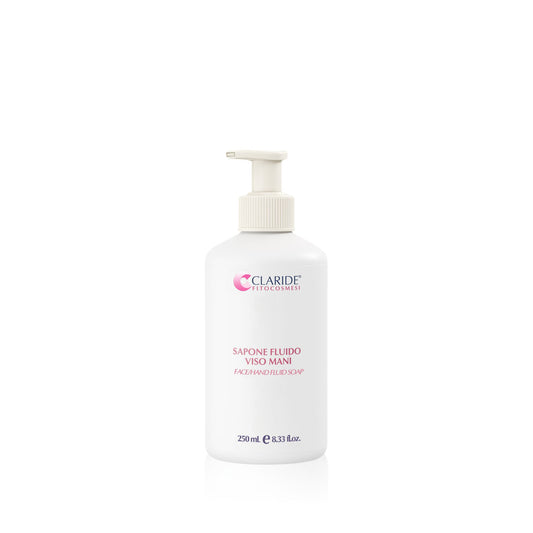 Flacone con dosatore di Sapone Fluido Viso Mani di Claride Fitocosmesi da 250 ml.