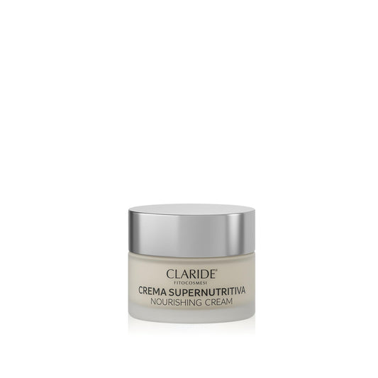 Vaso della Crema Supernutritiva Antiage di Claride Fitocosmesi da 50 mL per pelli secche, con Collagene, Ginseng e Olio di Avocado.