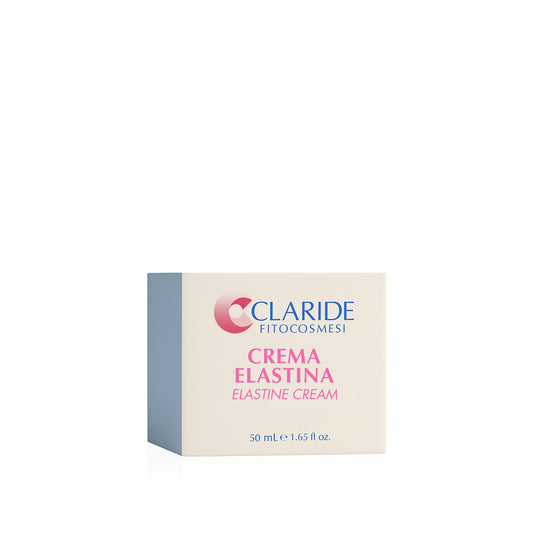 Crema viso Elastina Claride Fitocosmesi, confezione del prodotto su sfondo bianco.
