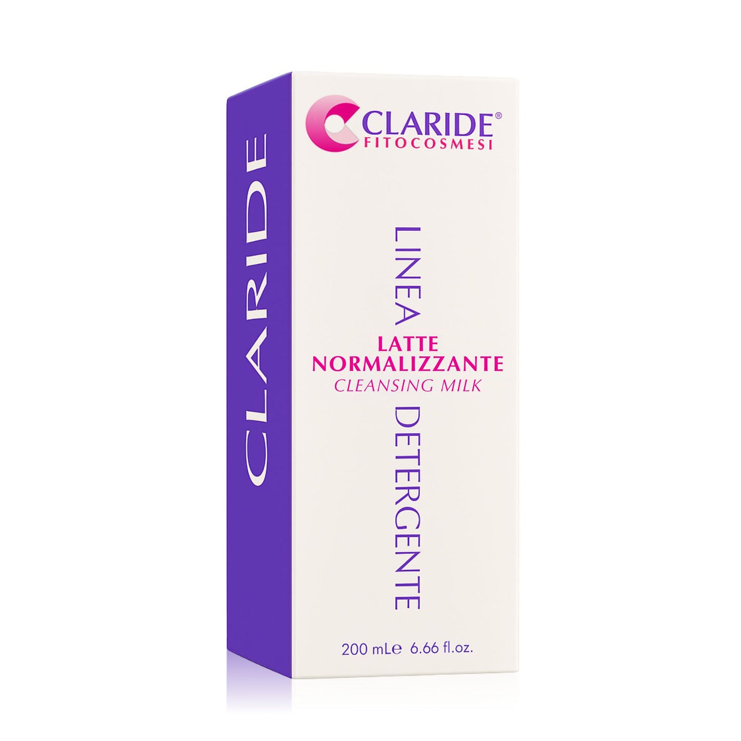 Scatola del Latte Detergente Normalizzante di Claride Fitocosmesi, struccante viso riequilibrante per pelli normali e miste da 200 ml.