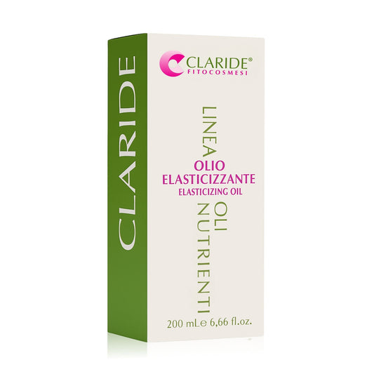 Scatola dell'Olio corpo Elasticizzante di Claride da 200 ml, trattamento per la prevenzione delle smagliature.