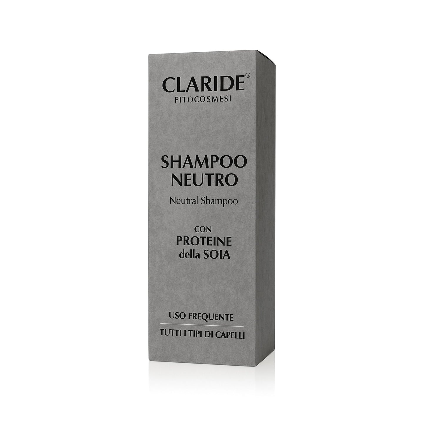 Scatola dello Shampoo Neutro di Claride Fitocosmesi con Proteine della Soia, ideale per lavaggi frequenti e per tutti i tipi di capelli.