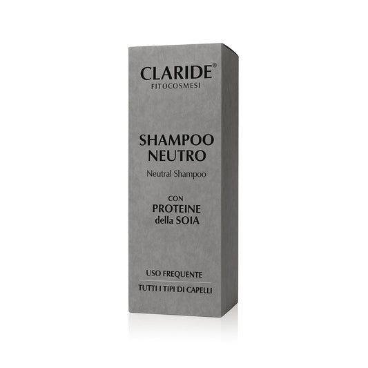 Scatola dello Shampoo Neutro di Claride Fitocosmesi con Proteine della Soia, ideale per lavaggi frequenti e per tutti i tipi di capelli.