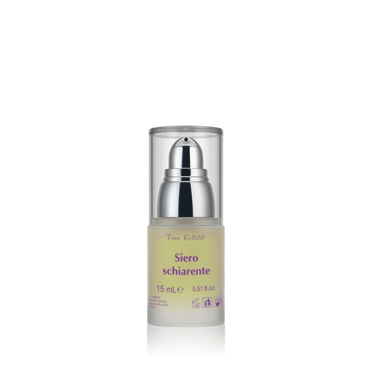 Flacone airless da 15 ml del Siero Viso Schiarente Antimacchia di Claride Fitocosmesi, formulato con Acidi di Frutta per ridurre le macchie scure e uniformare il colorito.