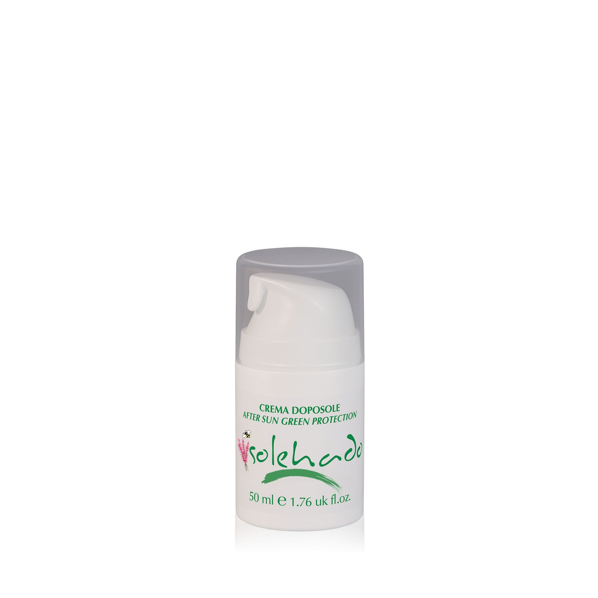 Crema doposole lenitiva Solehado in flacone airless da 50ml per pelli sensibili.