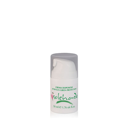 Crema doposole lenitiva Solehado in flacone airless da 50ml per pelli sensibili.