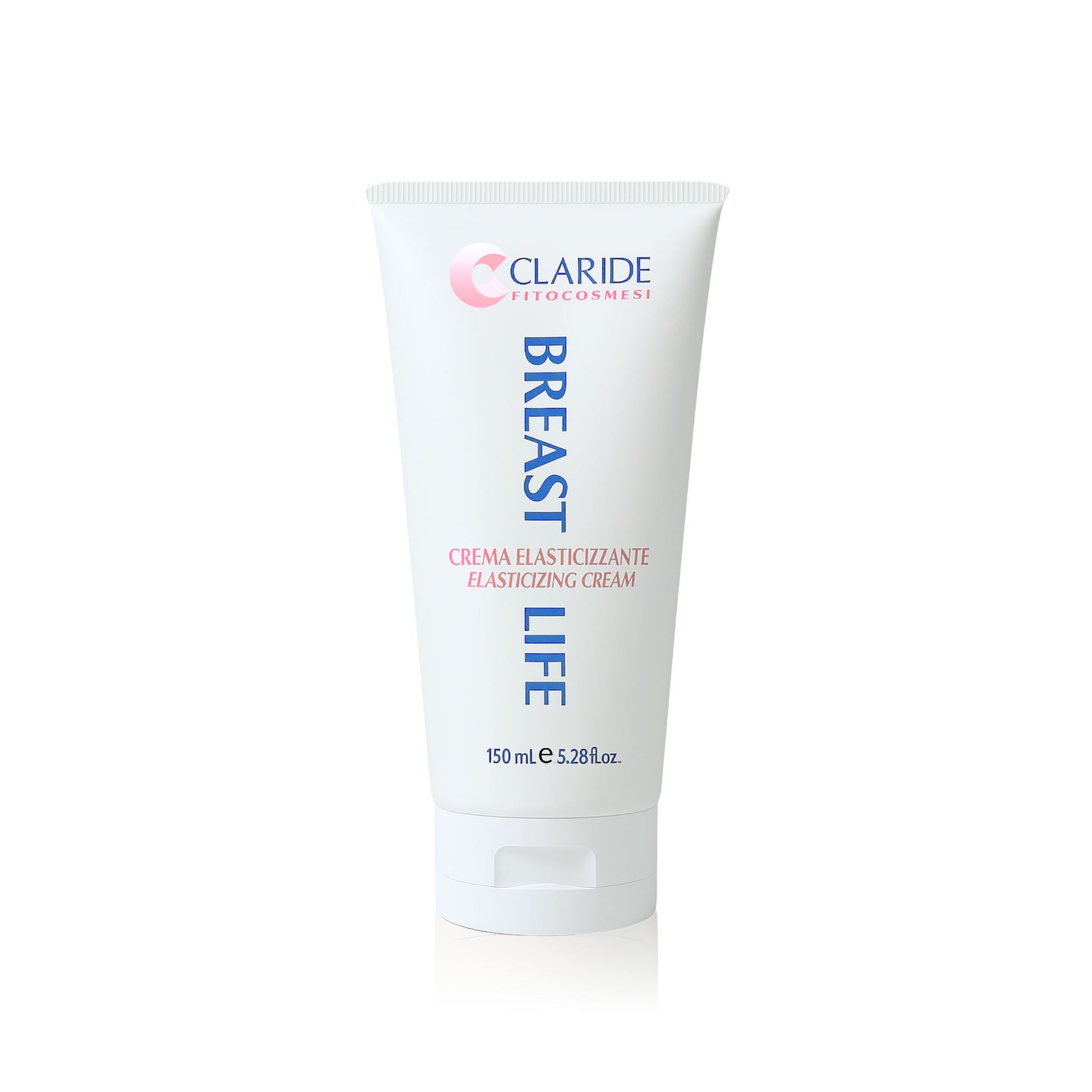 Tubo della crema seno Breast Life di Claride Fitocosmesi da 150 ml, un trattamento elasticizzante e rassodante con Acido Ialuronico per un effetto lifting.