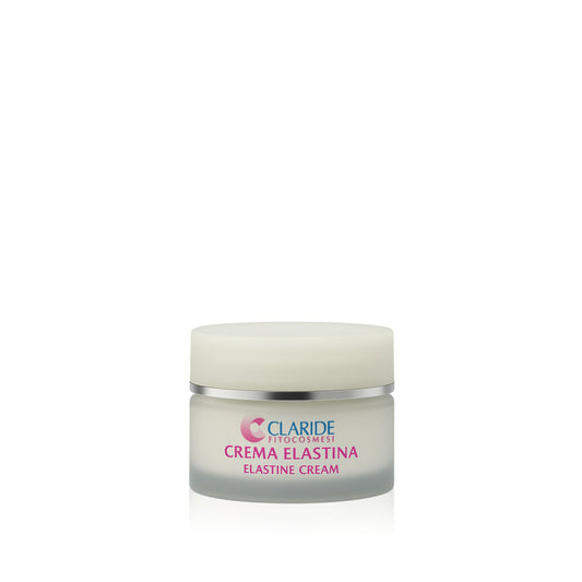 Vasetto da 50 ml della Crema Elastina Antirughe di Claride Fitocosmesi, trattamento nutriente con burro di karitè per pelli secche, mature e con couperose.