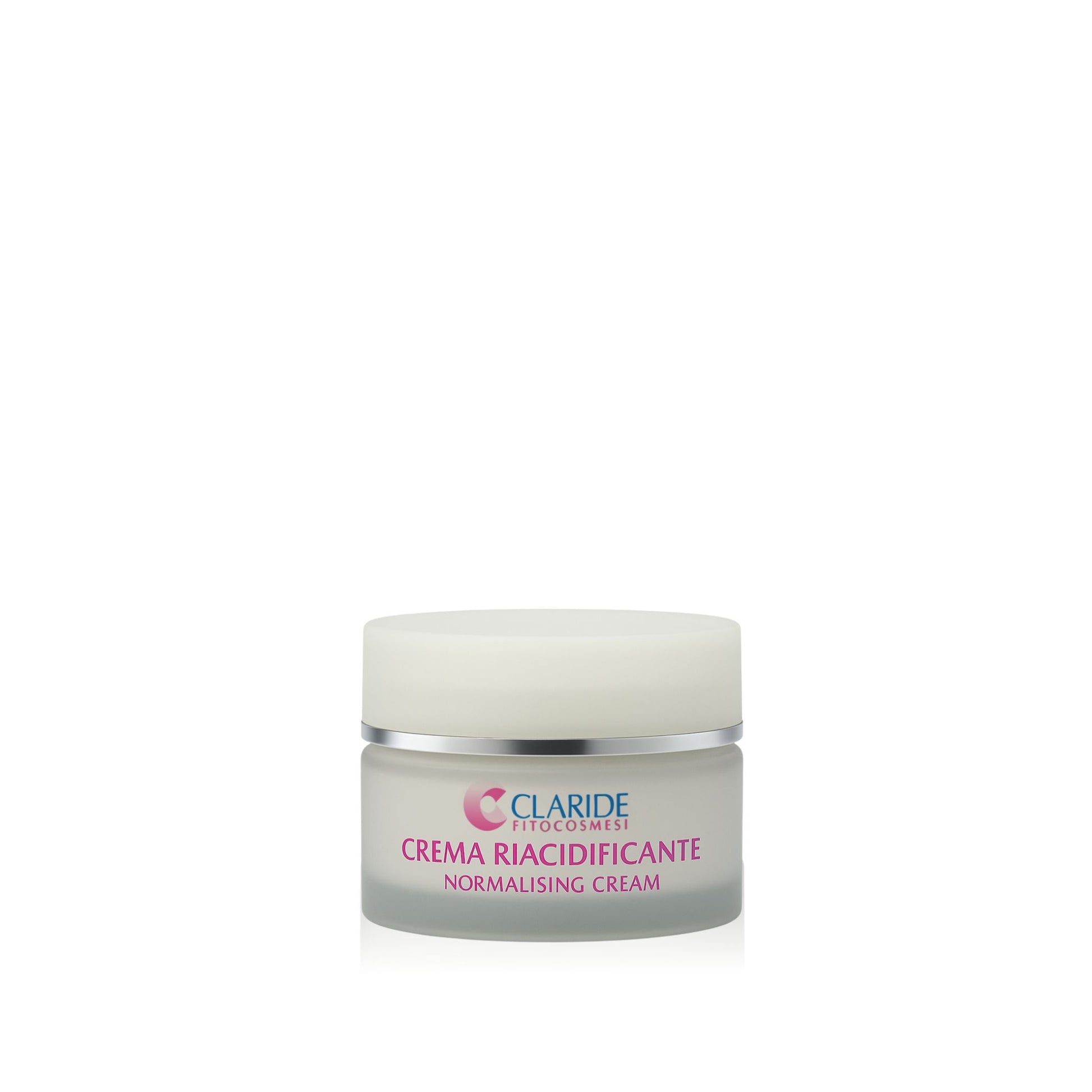 Vaso della Crema Riacidificante lenitiva Claride Fitocosmesi da 50 ml per pelli sensibili, con Pantenolo e Camomilla. Ideale per riequilibrare il pH e come dopobarba.