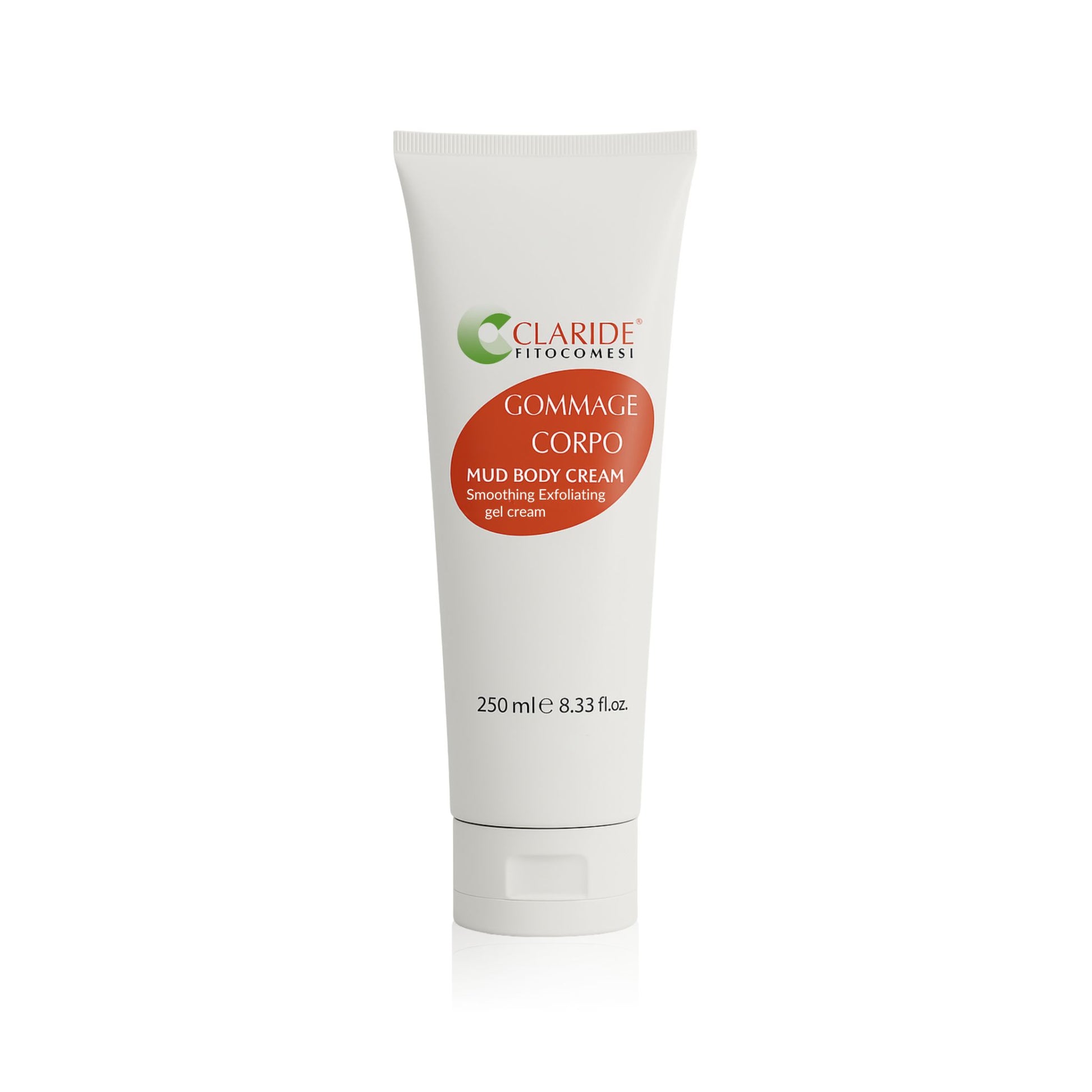 Tubo del Gommage Corpo esfoliante di Claride Fitocosmesi da 250 ml con Fango Termale Austriaco e microgranuli di gusci di Mandorle per una pelle liscia e rinnovata.