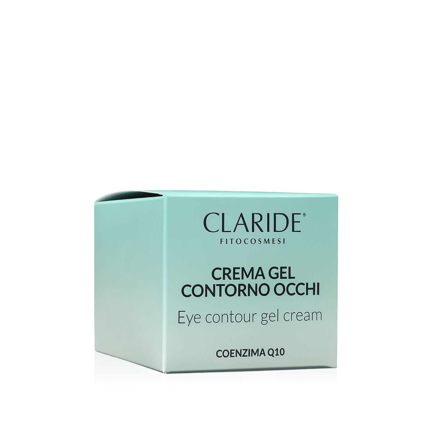 Scatola della crema gel contorno occhi al Coenzima Q10 di Claride Fitocosmesi su sfondo bianco