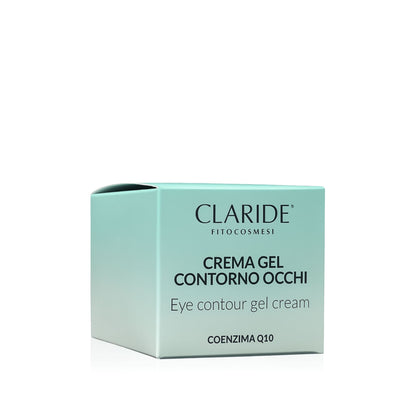 Scatola della crema gel contorno occhi al Coenzima Q10 di Claride Fitocosmesi su sfondo bianco