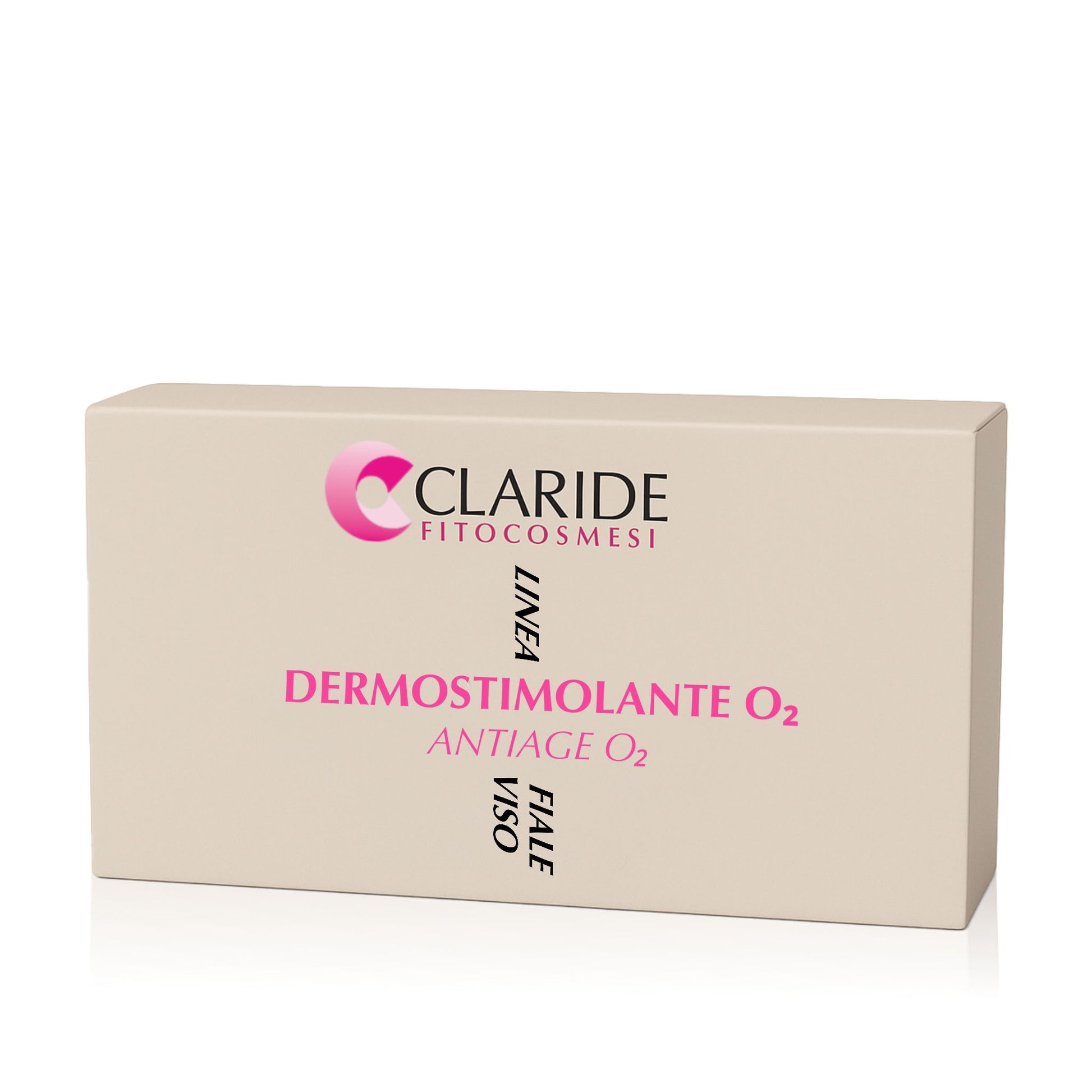 Scatola delle Fiale Viso Dermostimolante O₂ di Claride Fitocosmesi, trattamento antiage ossigenante e rivitalizzante.