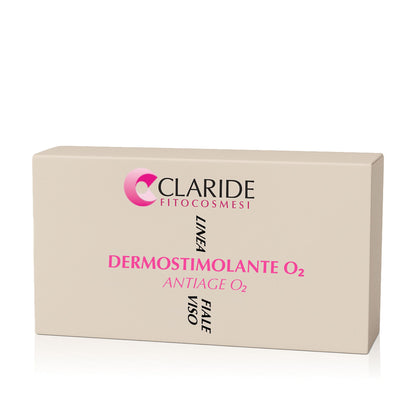 Scatola delle Fiale Viso Dermostimolante O₂ di Claride Fitocosmesi, trattamento antiage ossigenante e rivitalizzante.