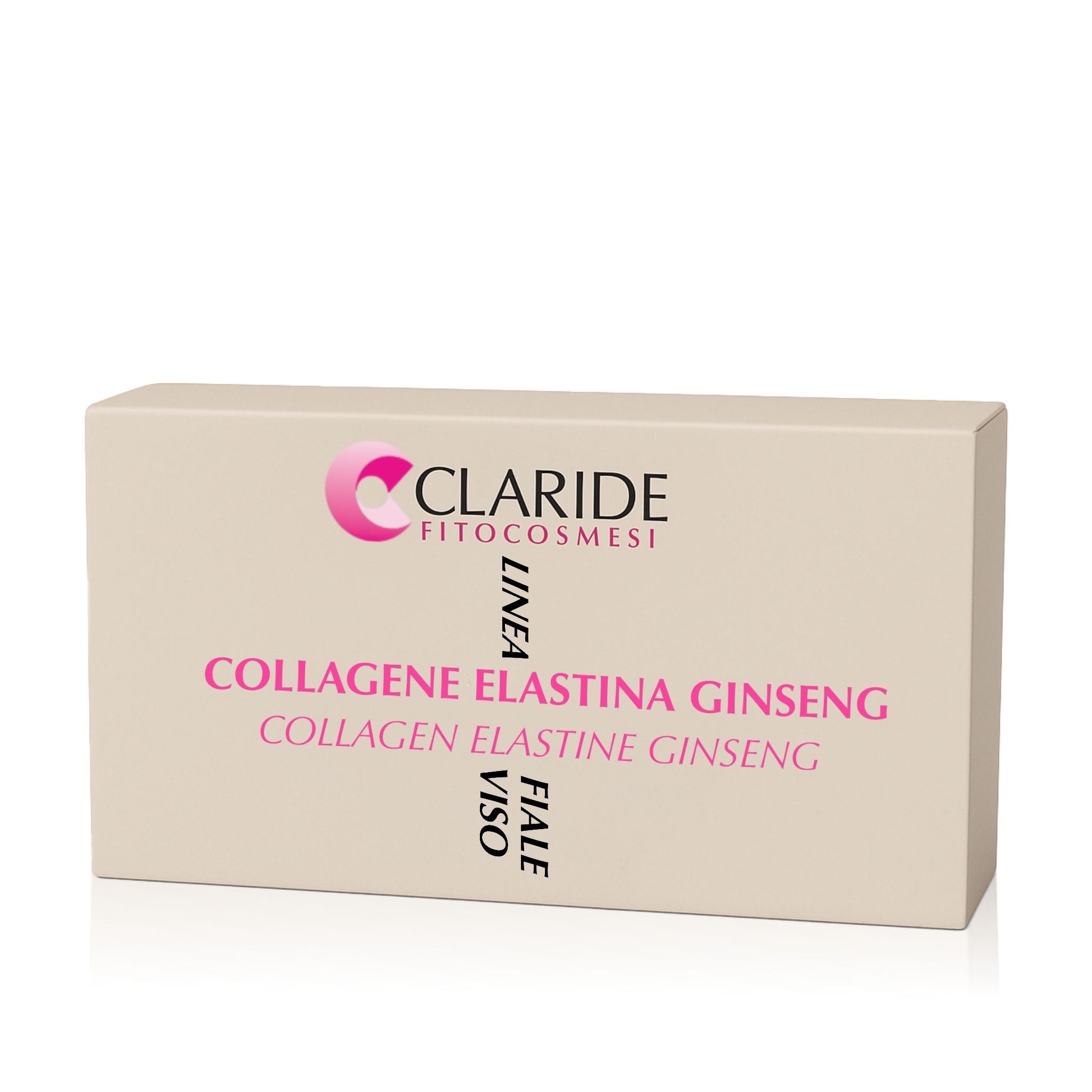 Scatola delle Fiale Viso di Claride Fitocosmesi con Collagene, Elastina e Ginseng, trattamento anti-age rassodante e rivitalizzante.