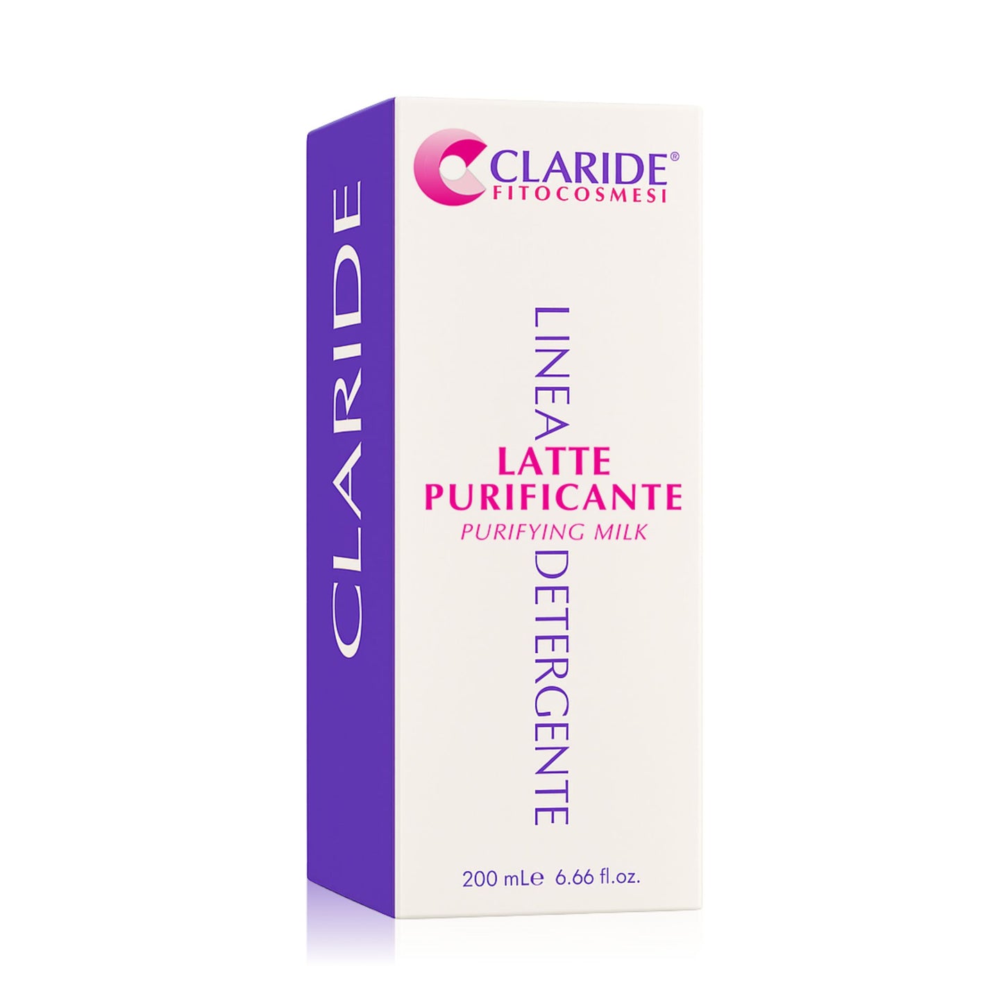 Scatola del Latte Detergente Purificante di Claride Fitocosmesi, struccante viso per pelli miste e impure da 200 ml.