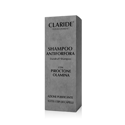 Scatola dello Shampoo Antiforfora purificante di Claride Fitocosmesi con Piroctone Olamina, per tutti i tipi di capelli.