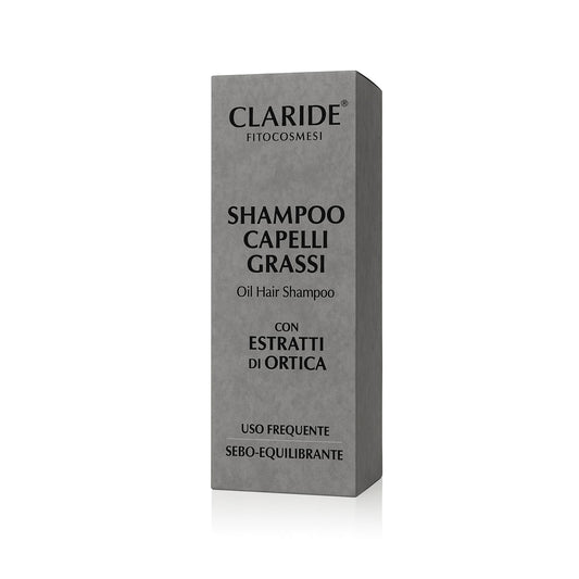 Scatola dello Shampoo per Capelli Grassi di Claride Fitocosmesi, ad azione sebo-equilibrante con estratti di Ortica.