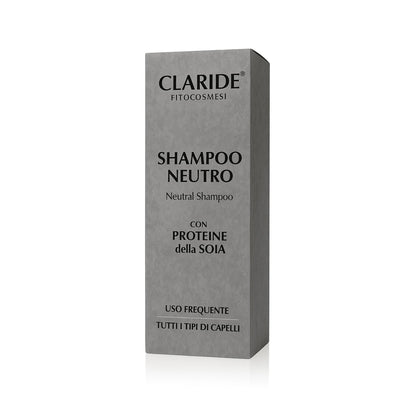 Scatola dello Shampoo Neutro di Claride Fitocosmesi con Proteine della Soia, ideale per lavaggi frequenti e per tutti i tipi di capelli.
