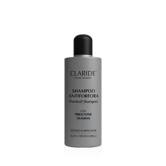 Flacone di Shampoo Antiforfora Claride Fitocosmesi, trattamento purificante con Piroctone Olamina per eliminare la forfora e lenire il prurito del cuoio capelluto.