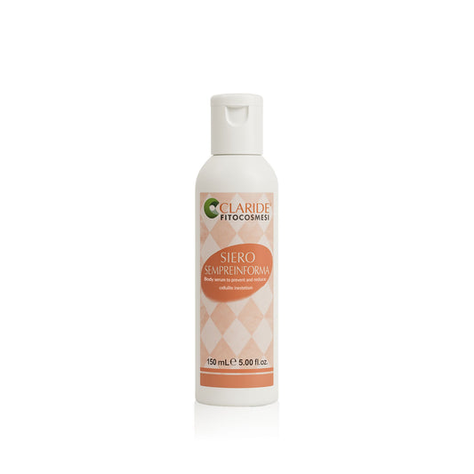 Flacone del Siero Corpo Anticellulite Tonificante Sempreinforma di Claride Fitocosmesi con Fucus e Betulla, formato 150 ml.
