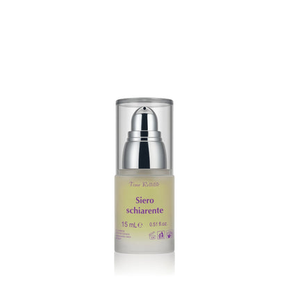 Flacone airless da 15 ml del Siero Viso Schiarente Antimacchia di Claride Fitocosmesi, formulato con Acidi di Frutta per ridurre le macchie scure e uniformare il colorito.