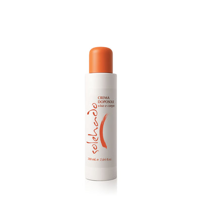 Flacone da 200 ml di Solehado Crema Doposole, prodotto idratante e lenitivo per viso e corpo dopo l'esposizione al sole.
