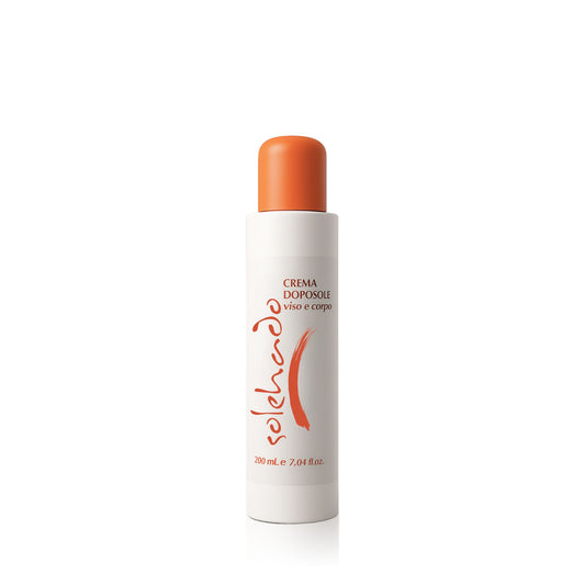 Flacone da 200 ml di Solehado Crema Doposole, prodotto idratante e lenitivo per viso e corpo dopo l'esposizione al sole.