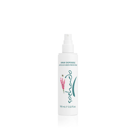 Spray Doposole Solehado da 100 ml, lozione rinfrescante e lenitiva per la pelle dopo l'esposizione al sole con formula Green Protection.