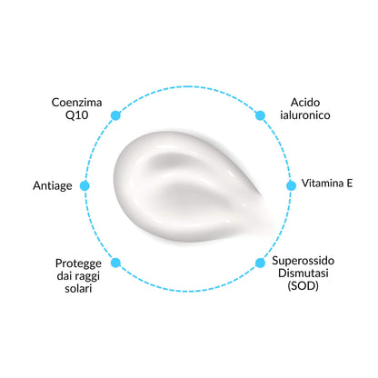 Crema SOD Antiradicali con Coenzima Q10 e Acido Ialuronico Protezione e Rigenerazione per Tutti i Tipi di Pelle