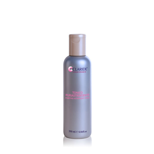 Flacone del tonico viso puriastringente di Claride FitoCosmesi su sfondo bianco.